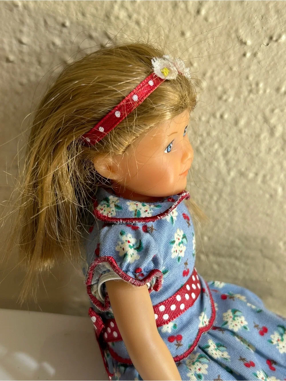 American Girl Doll Retired Blue Floral Dress Doll with Red Accents